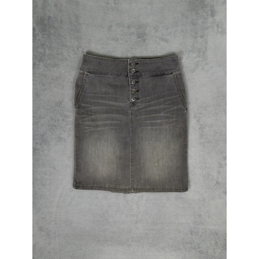 Prana Skirt Womens 4 Gray Denim Button Fly High Rise Mid Length A Line